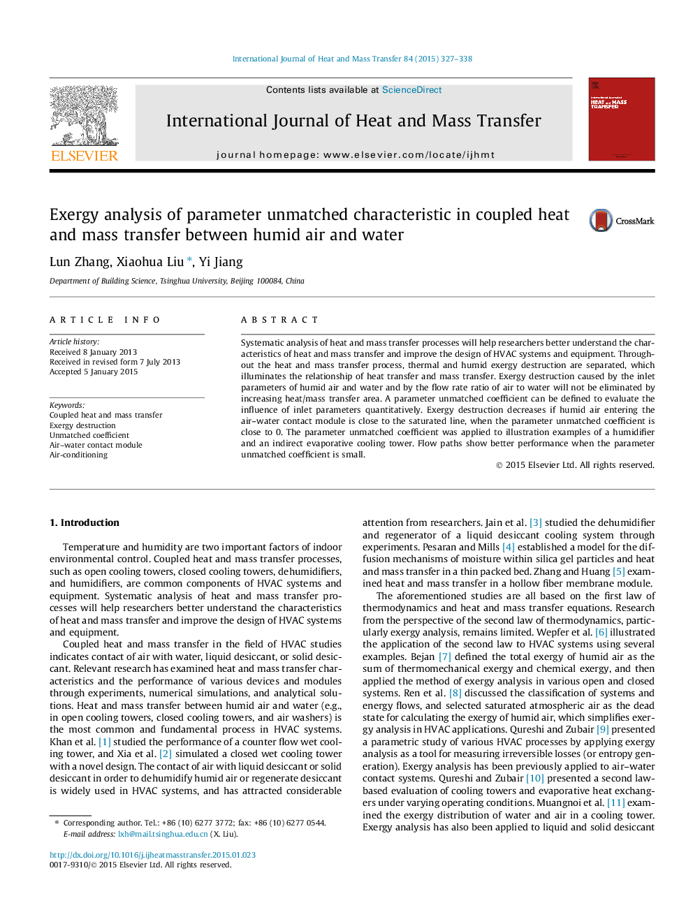 Exergy analysis of parameter unmatched characteristic in coupled heat and mass transfer between humid air and water