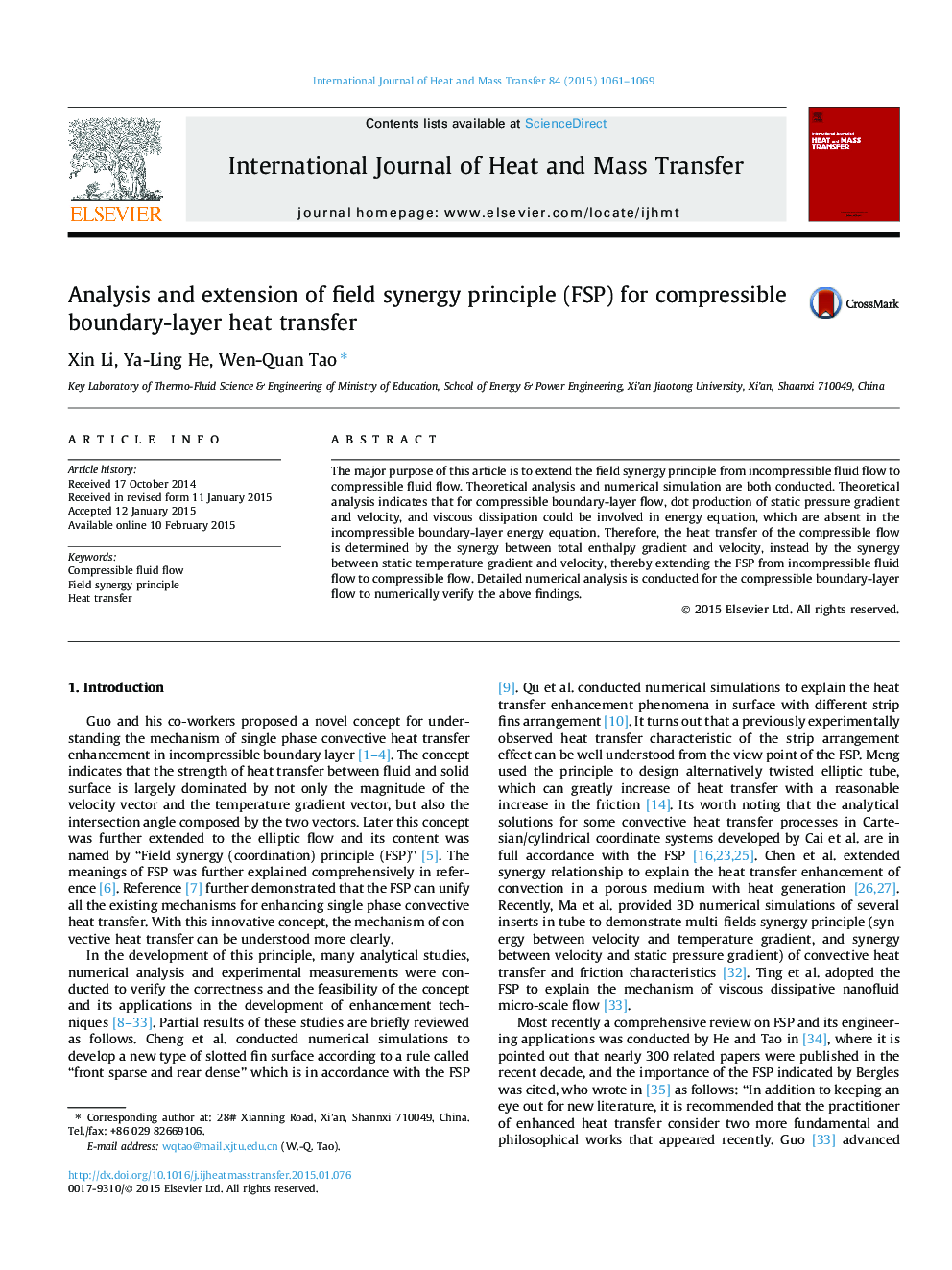 Analysis and extension of field synergy principle (FSP) for compressible boundary-layer heat transfer