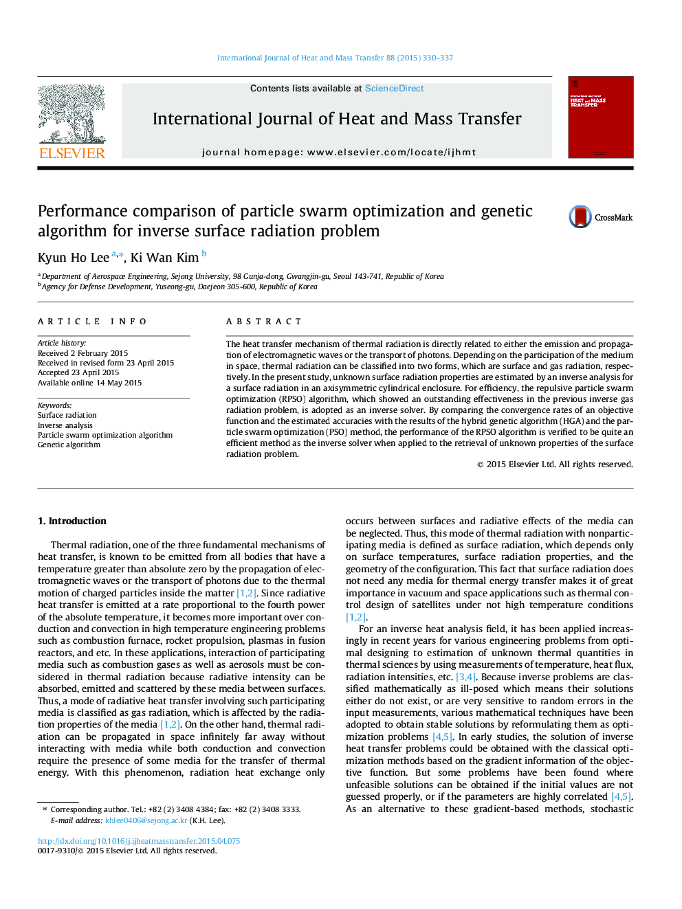 Performance comparison of particle swarm optimization and genetic algorithm for inverse surface radiation problem