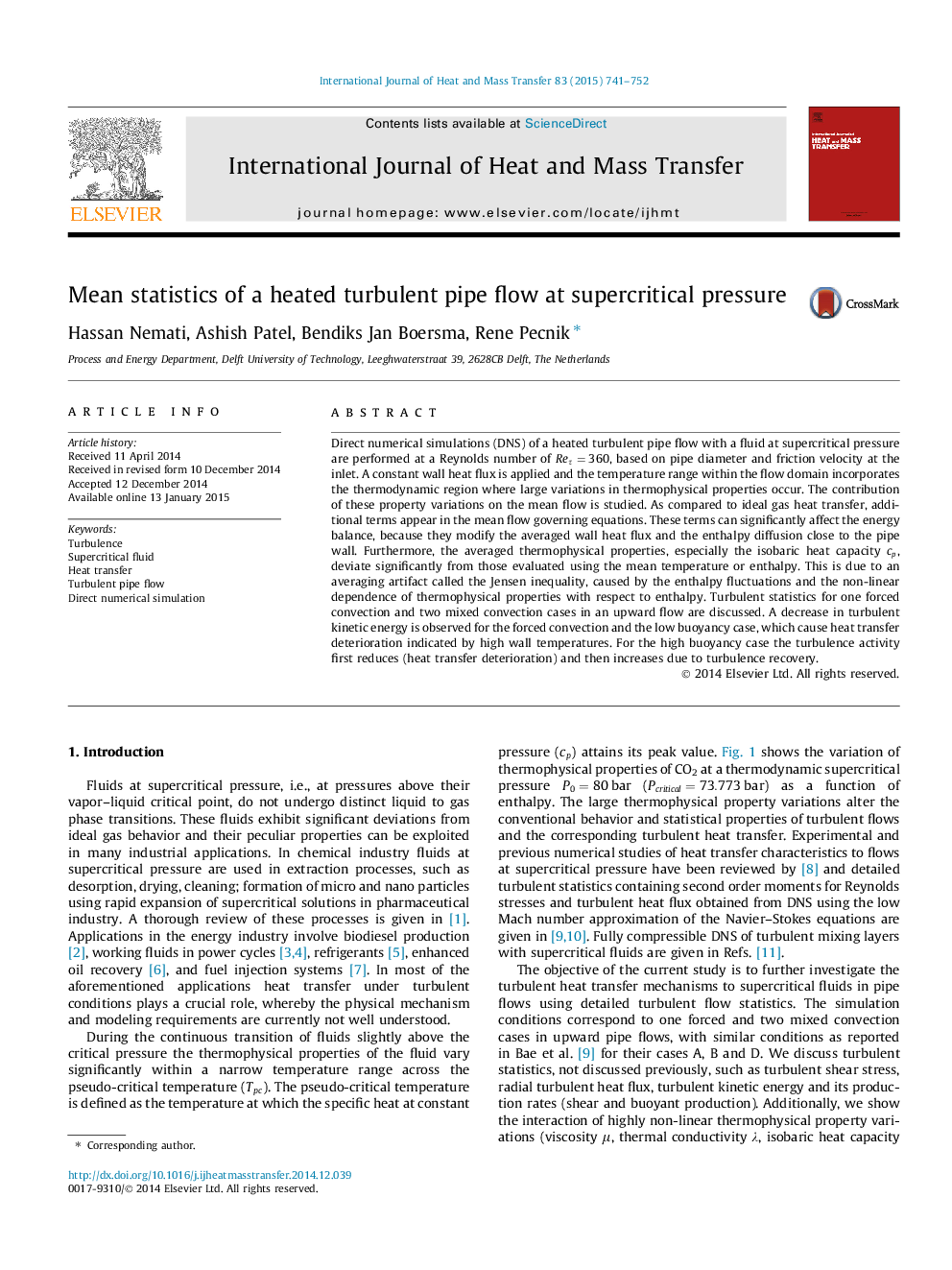 Mean statistics of a heated turbulent pipe flow at supercritical pressure