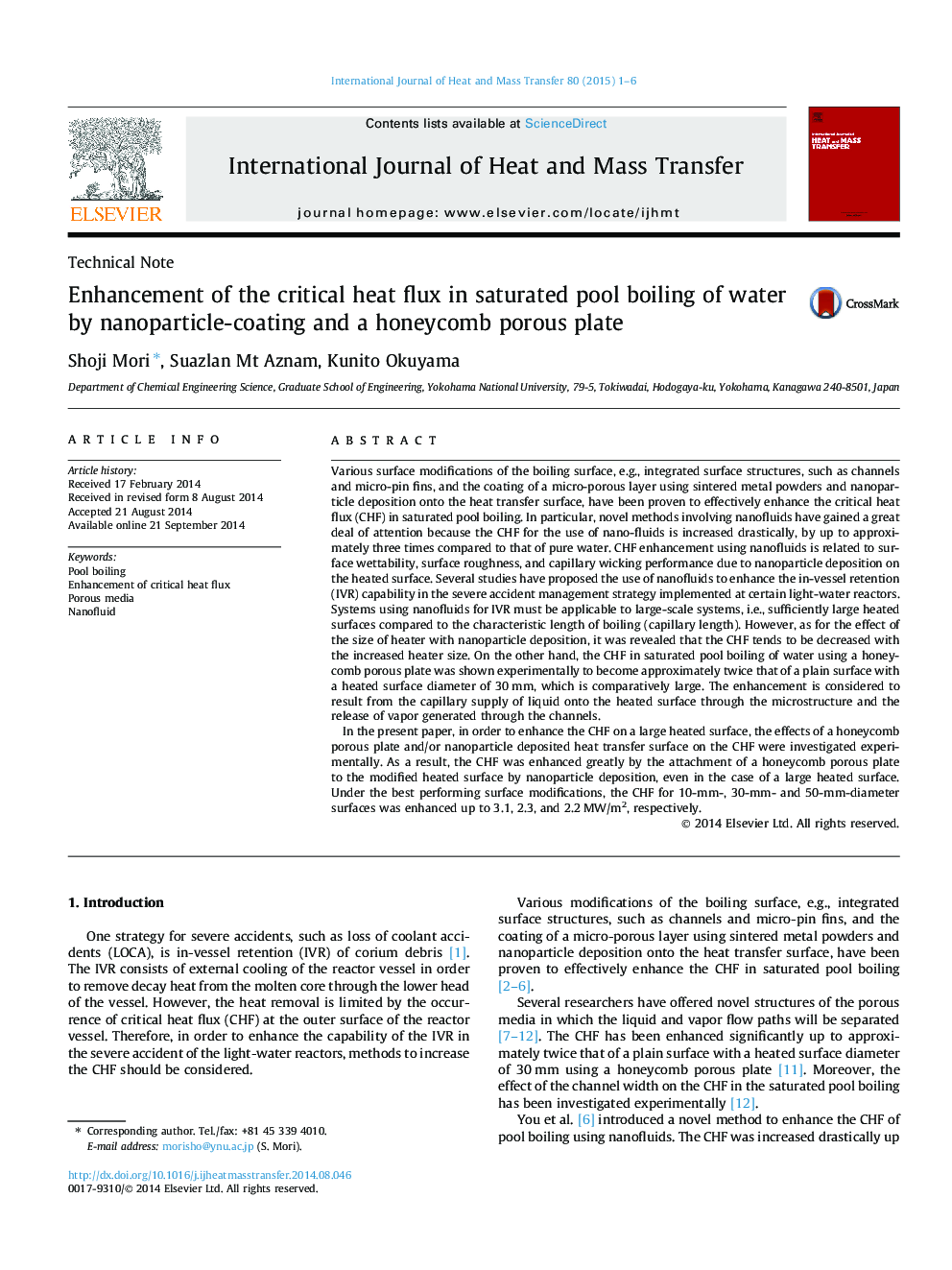 Enhancement of the critical heat flux in saturated pool boiling of water by nanoparticle-coating and a honeycomb porous plate