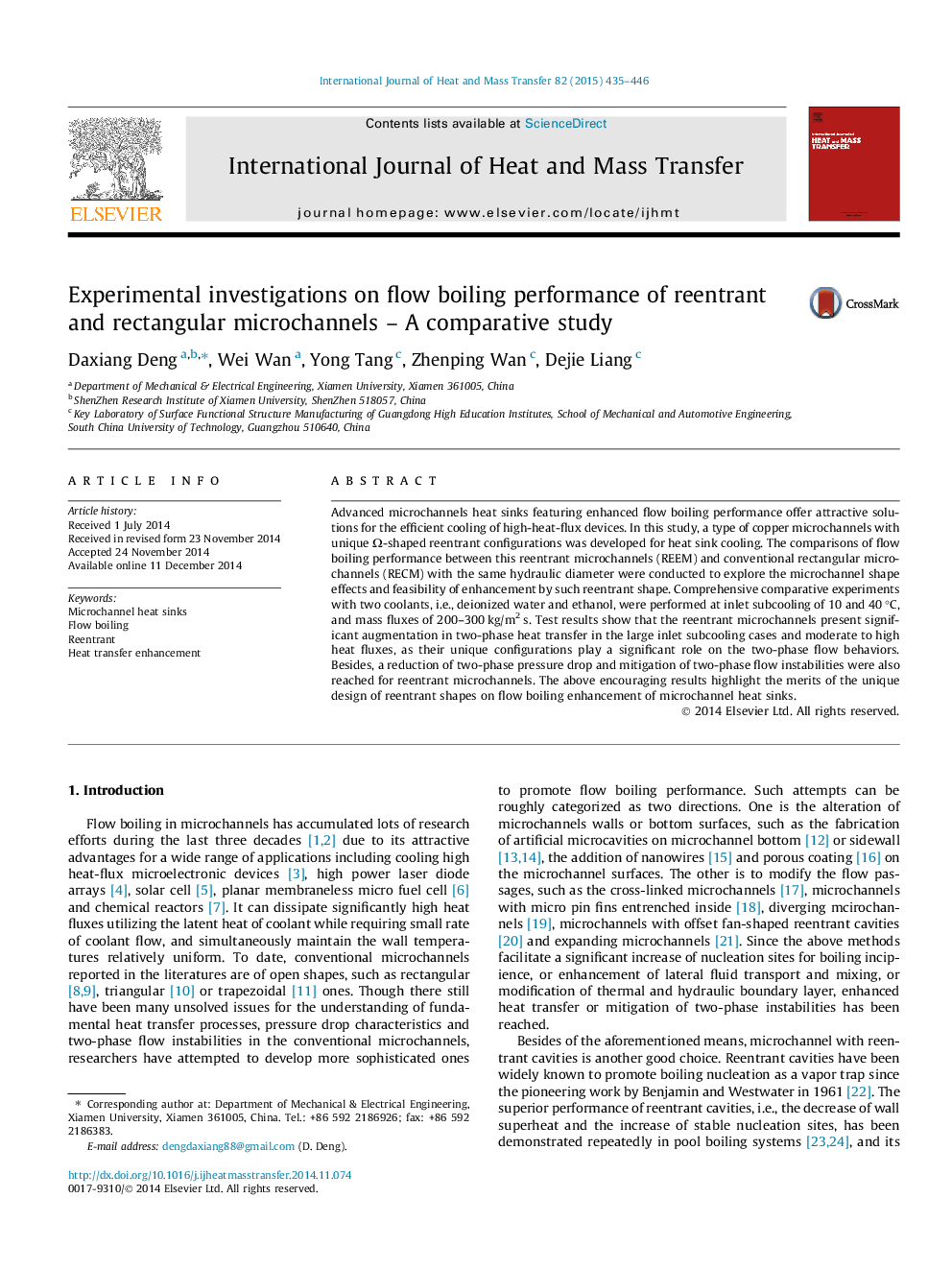 Experimental investigations on flow boiling performance of reentrant and rectangular microchannels - A comparative study