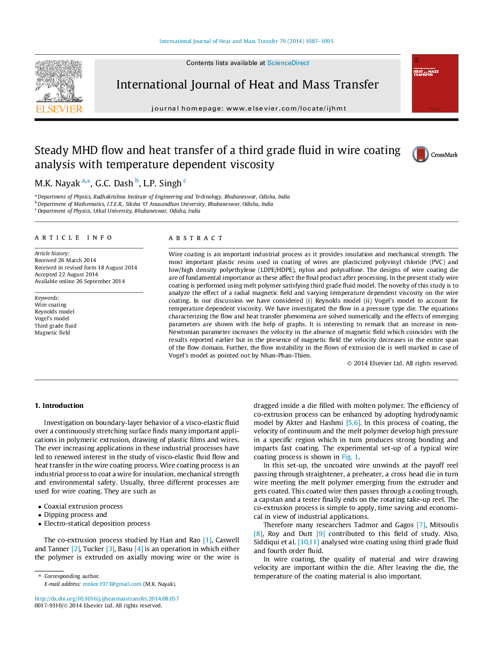 Steady MHD flow and heat transfer of a third grade fluid in wire coating analysis with temperature dependent viscosity