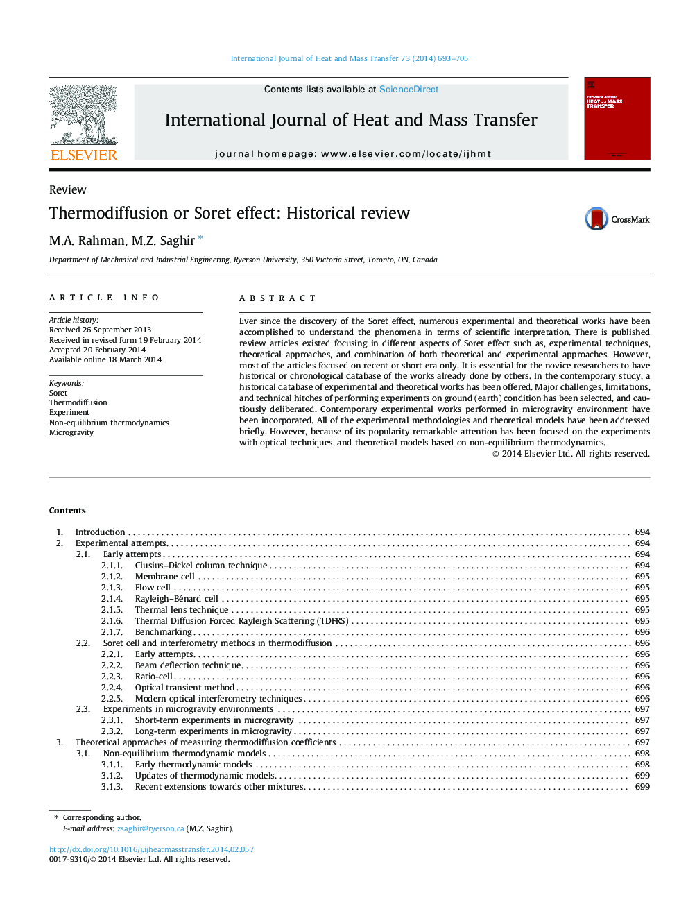 Thermodiffusion or Soret effect: Historical review