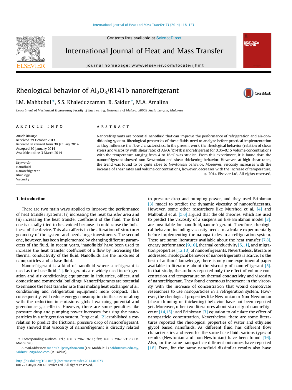 Rheological behavior of Al2O3/R141b nanorefrigerant