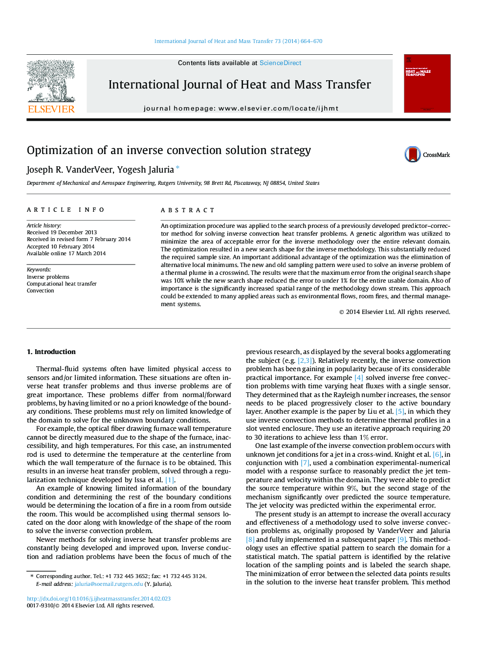 Optimization of an inverse convection solution strategy