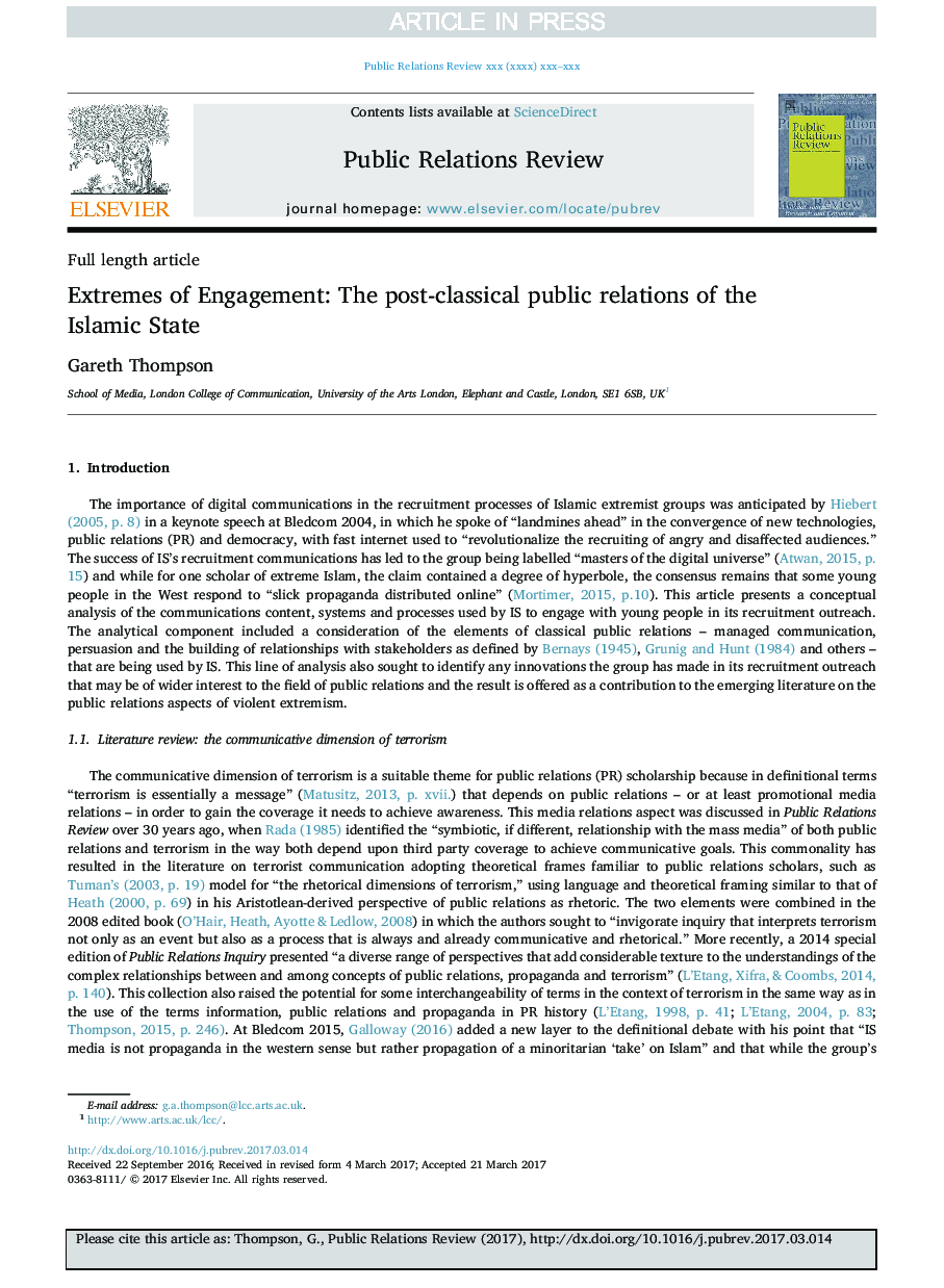 Extremes of Engagement: The post-classical public relations of the Islamic State