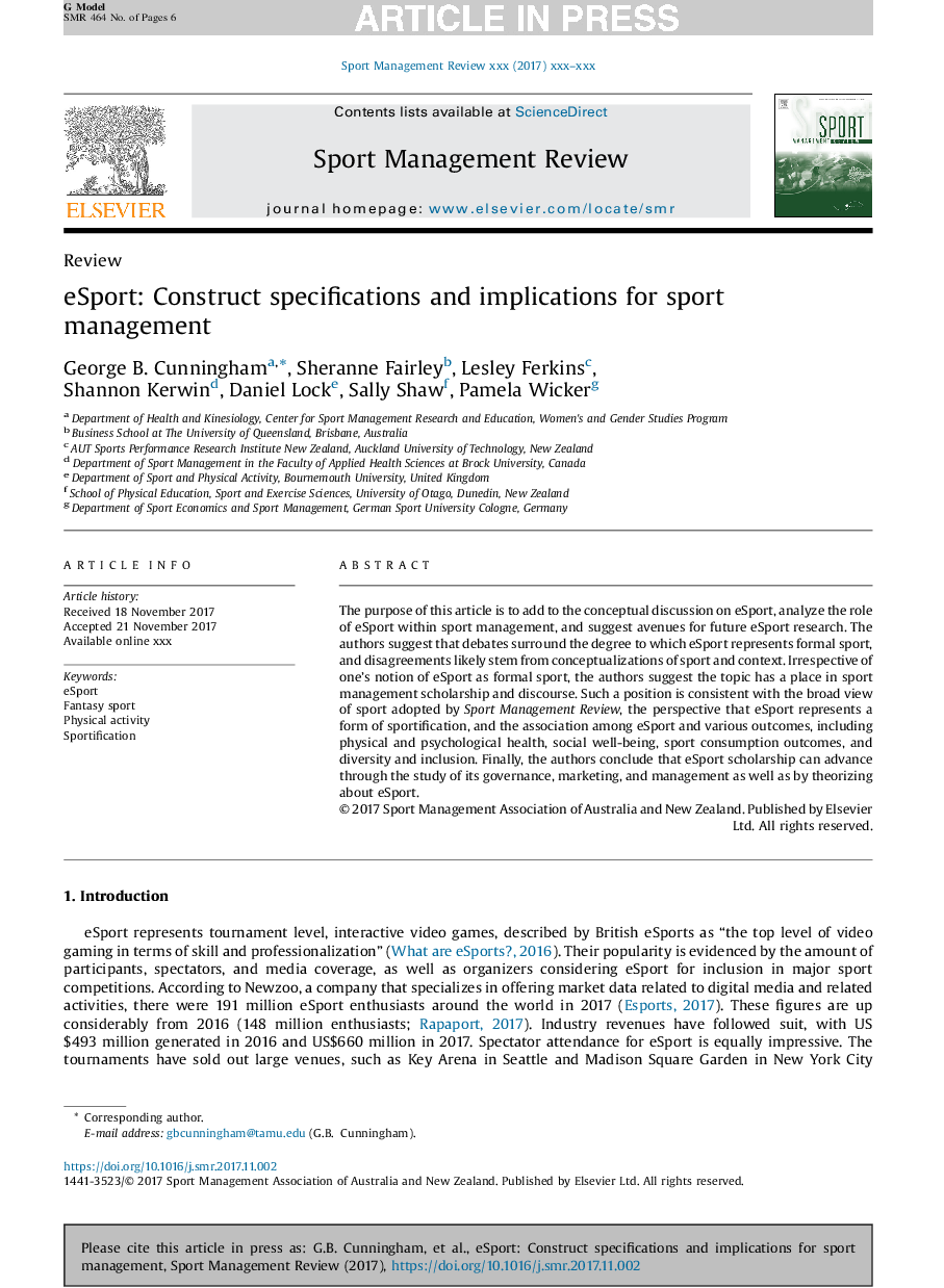 eSport: Construct specifications and implications for sport management