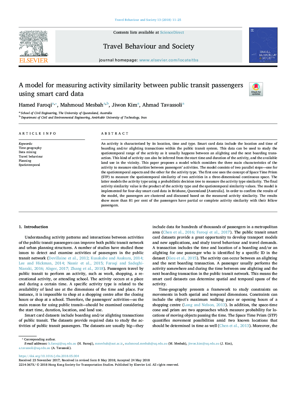 A model for measuring activity similarity between public transit passengers using smart card data