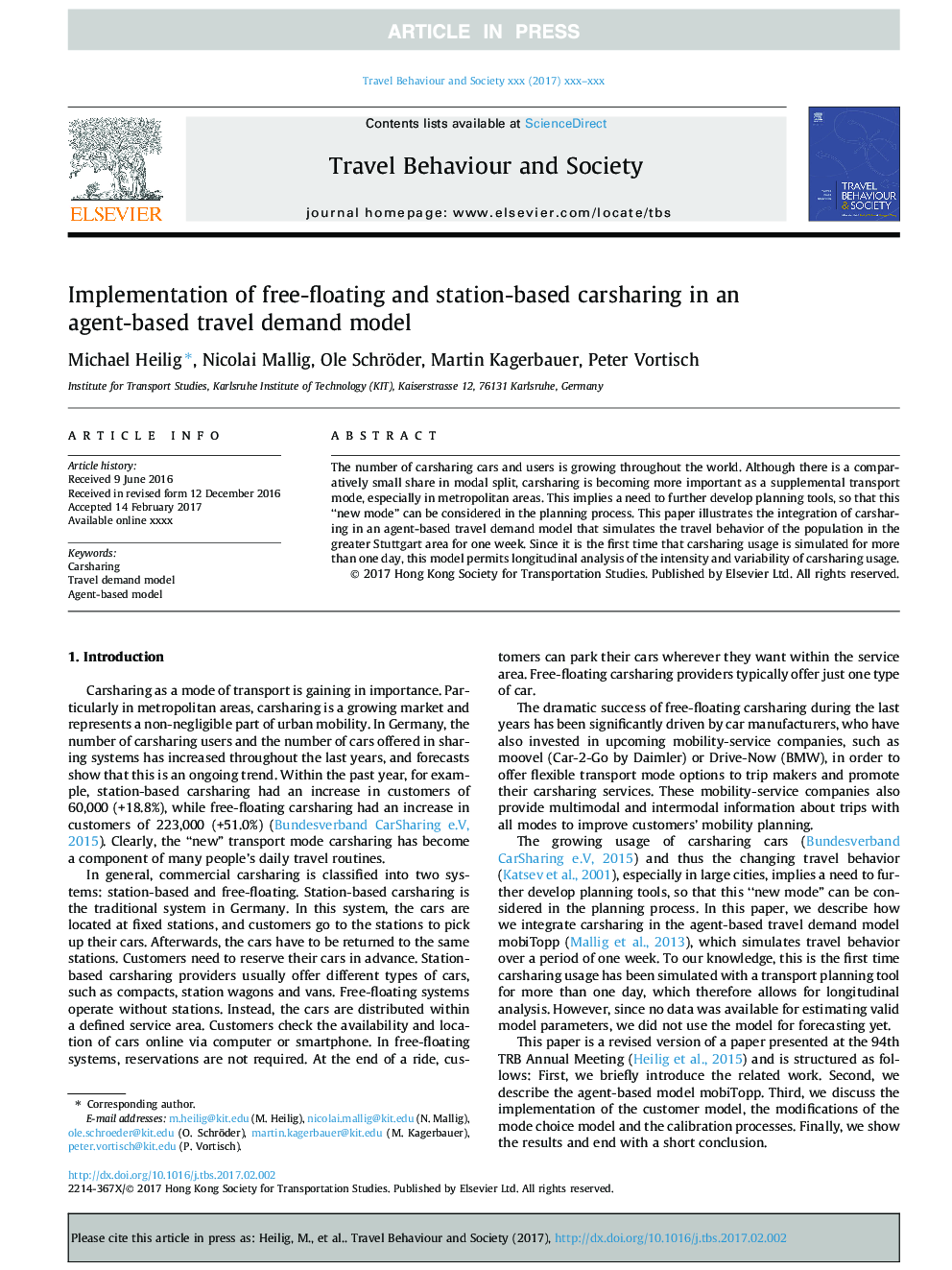 Implementation of free-floating and station-based carsharing in an agent-based travel demand model