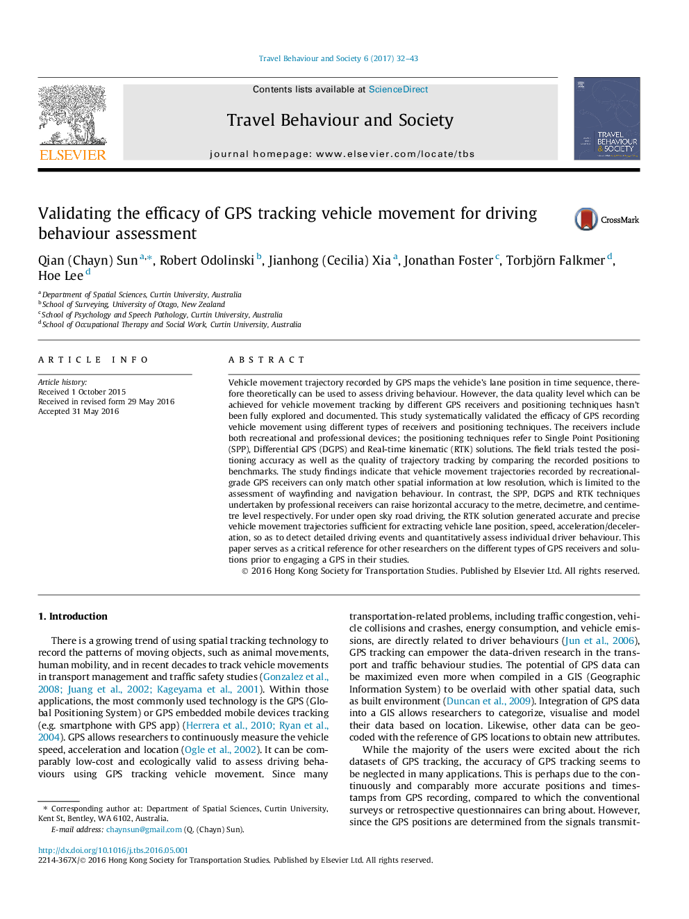 Validating the efficacy of GPS tracking vehicle movement for driving behaviour assessment