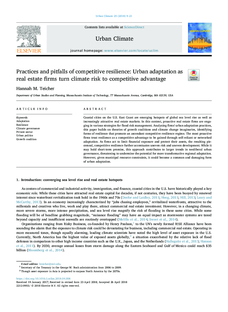 Practices and pitfalls of competitive resilience: Urban adaptation as real estate firms turn climate risk to competitive advantage