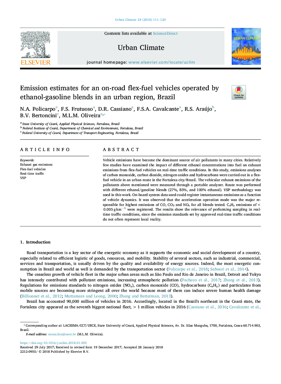 Emission estimates for an on-road flex-fuel vehicles operated by ethanol-gasoline blends in an urban region, Brazil