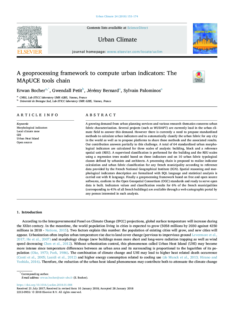 A geoprocessing framework to compute urban indicators: The MApUCE tools chain