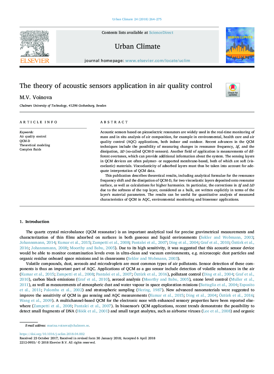 The theory of acoustic sensors application in air quality control