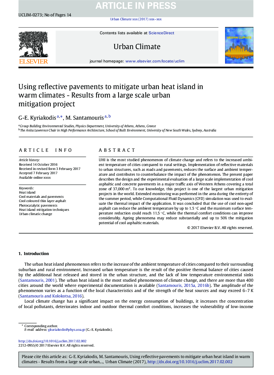 Using reflective pavements to mitigate urban heat island in warm climates - Results from a large scale urban mitigation project