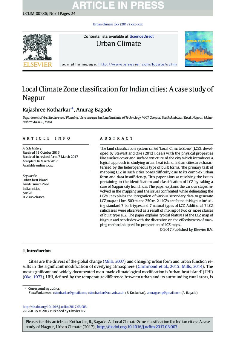 Local Climate Zone classification for Indian cities: A case study of Nagpur