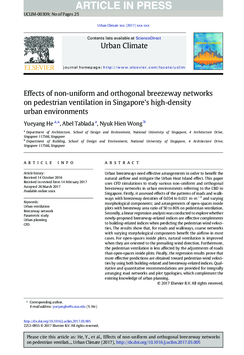 Effects of non-uniform and orthogonal breezeway networks on pedestrian ventilation in Singapore's high-density urban environments