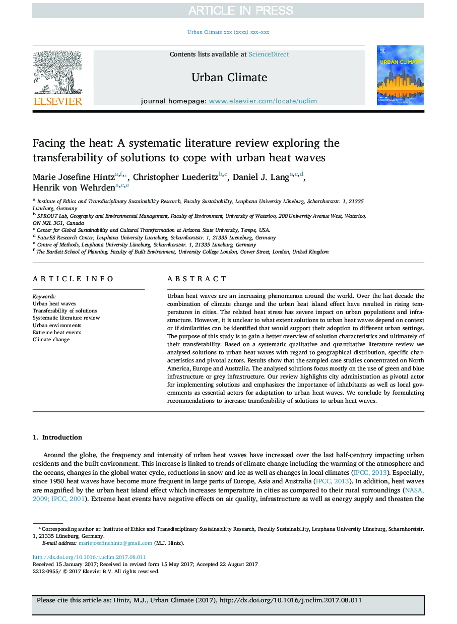 Facing the heat: A systematic literature review exploring the transferability of solutions to cope with urban heat waves