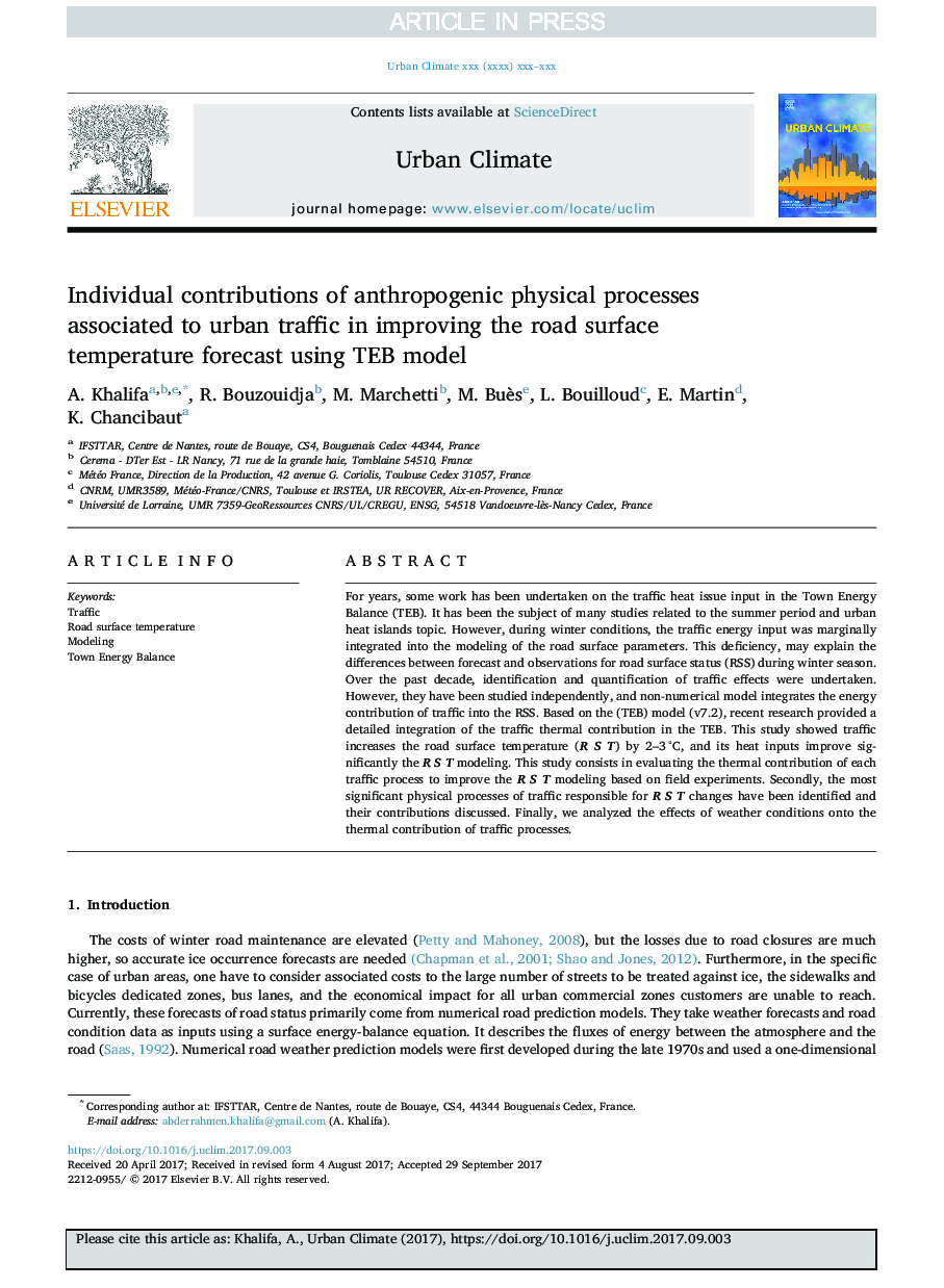 Individual contributions of anthropogenic physical processes associated to urban traffic in improving the road surface temperature forecast using TEB model