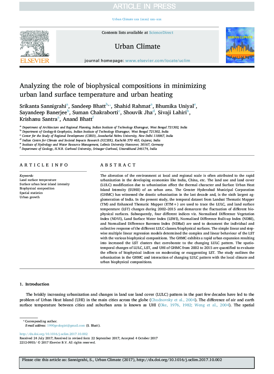 Analyzing the role of biophysical compositions in minimizing urban land surface temperature and urban heating