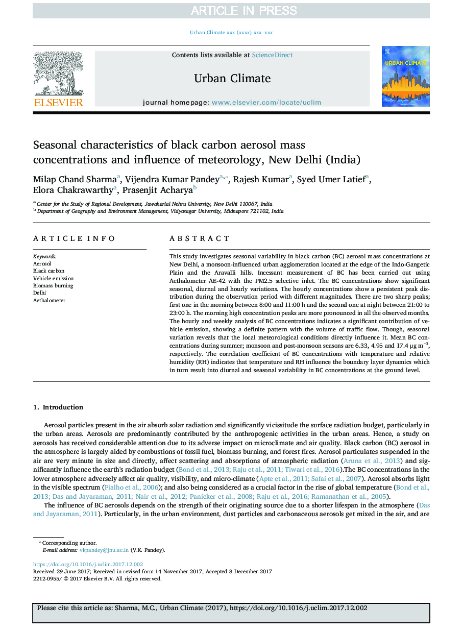 Seasonal characteristics of black carbon aerosol mass concentrations and influence of meteorology, New Delhi (India)