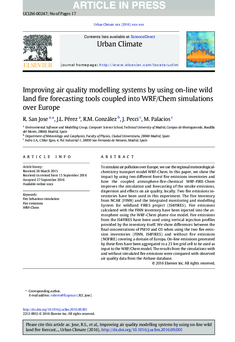 Improving air quality modelling systems by using on-line wild land fire forecasting tools coupled into WRF/Chem simulations over Europe