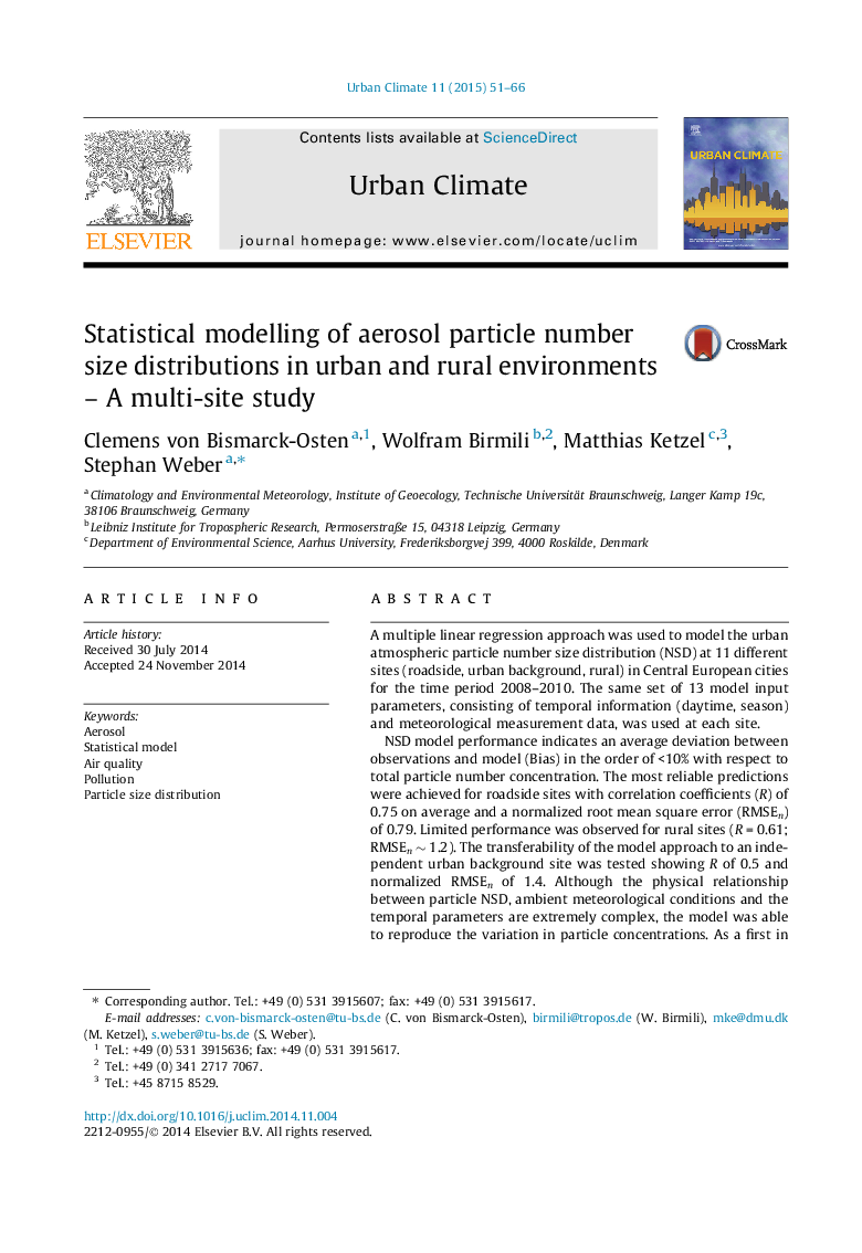 Statistical modelling of aerosol particle number size distributions in urban and rural environments - A multi-site study