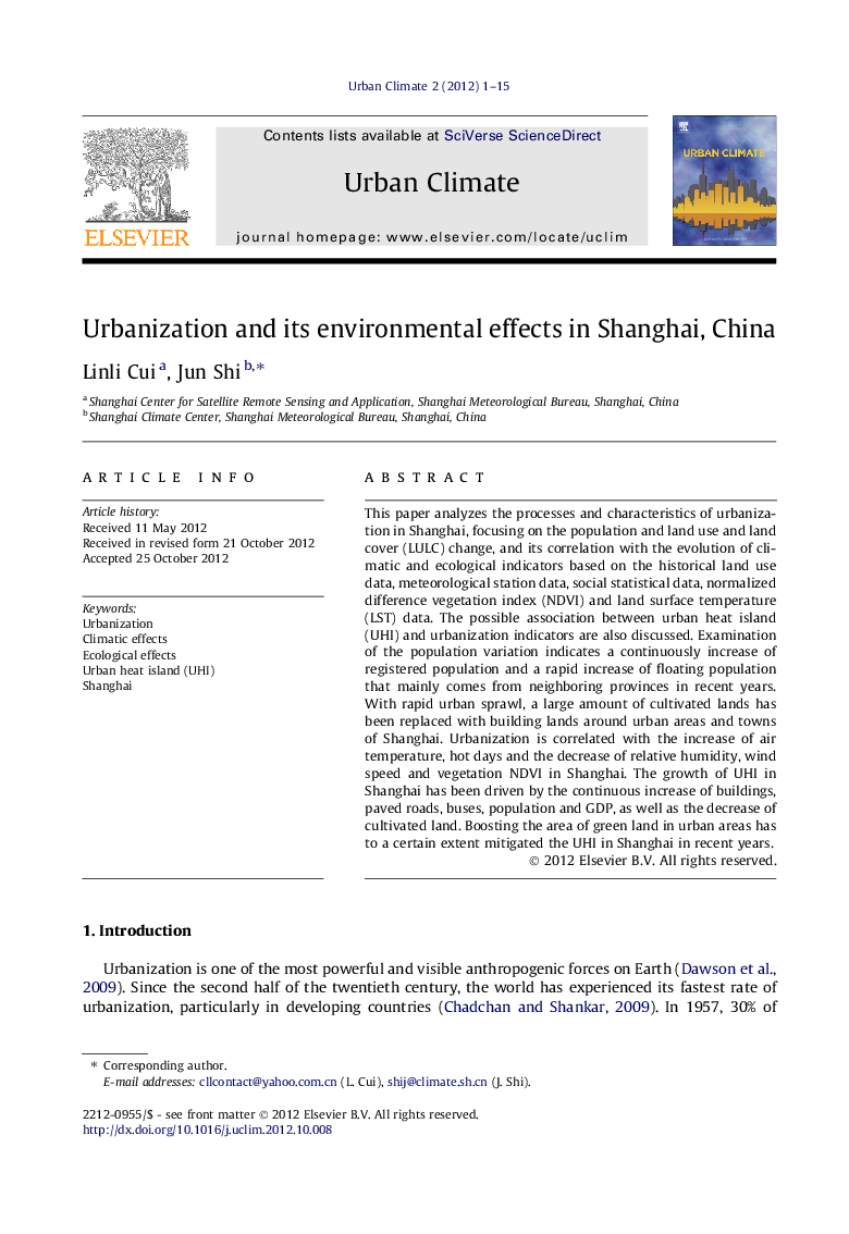 Urbanization and its environmental effects in Shanghai, China