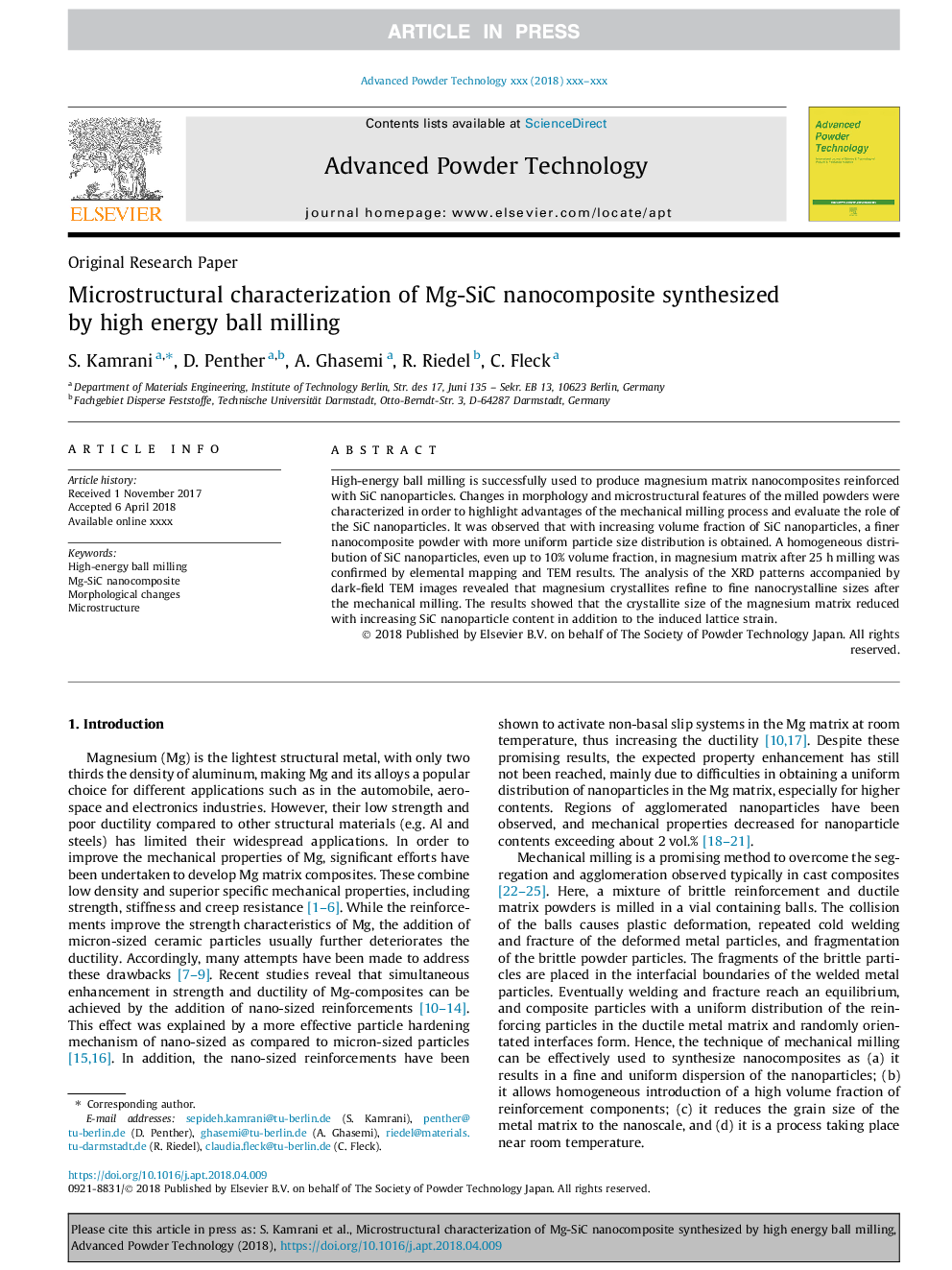 Microstructural characterization of Mg-SiC nanocomposite synthesized by high energy ball milling