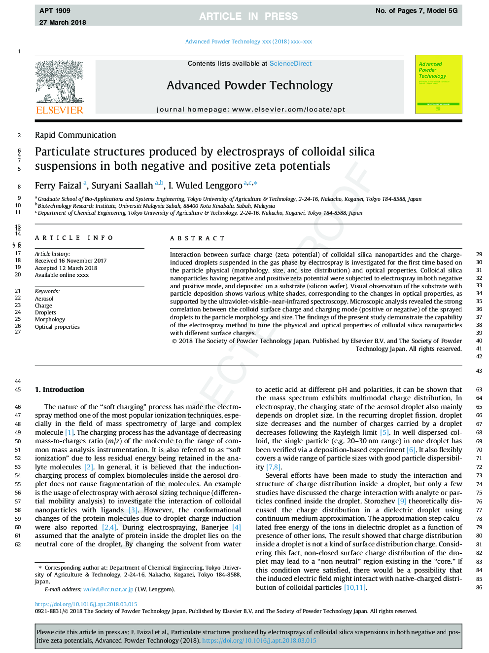 Particulate structures produced by electrosprays of colloidal silica suspensions in both negative and positive zeta potentials