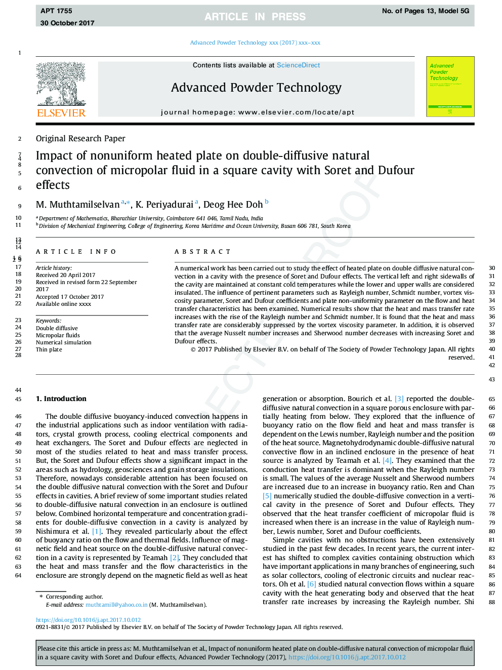 Impact of nonuniform heated plate on double-diffusive natural convection of micropolar fluid in a square cavity with Soret and Dufour effects