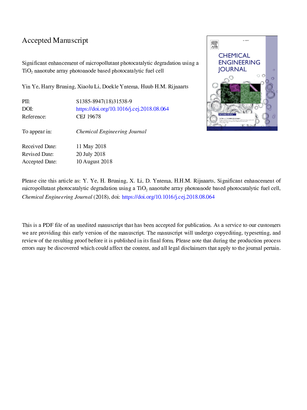 Significant enhancement of micropollutant photocatalytic degradation using a TiO2 nanotube array photoanode based photocatalytic fuel cell