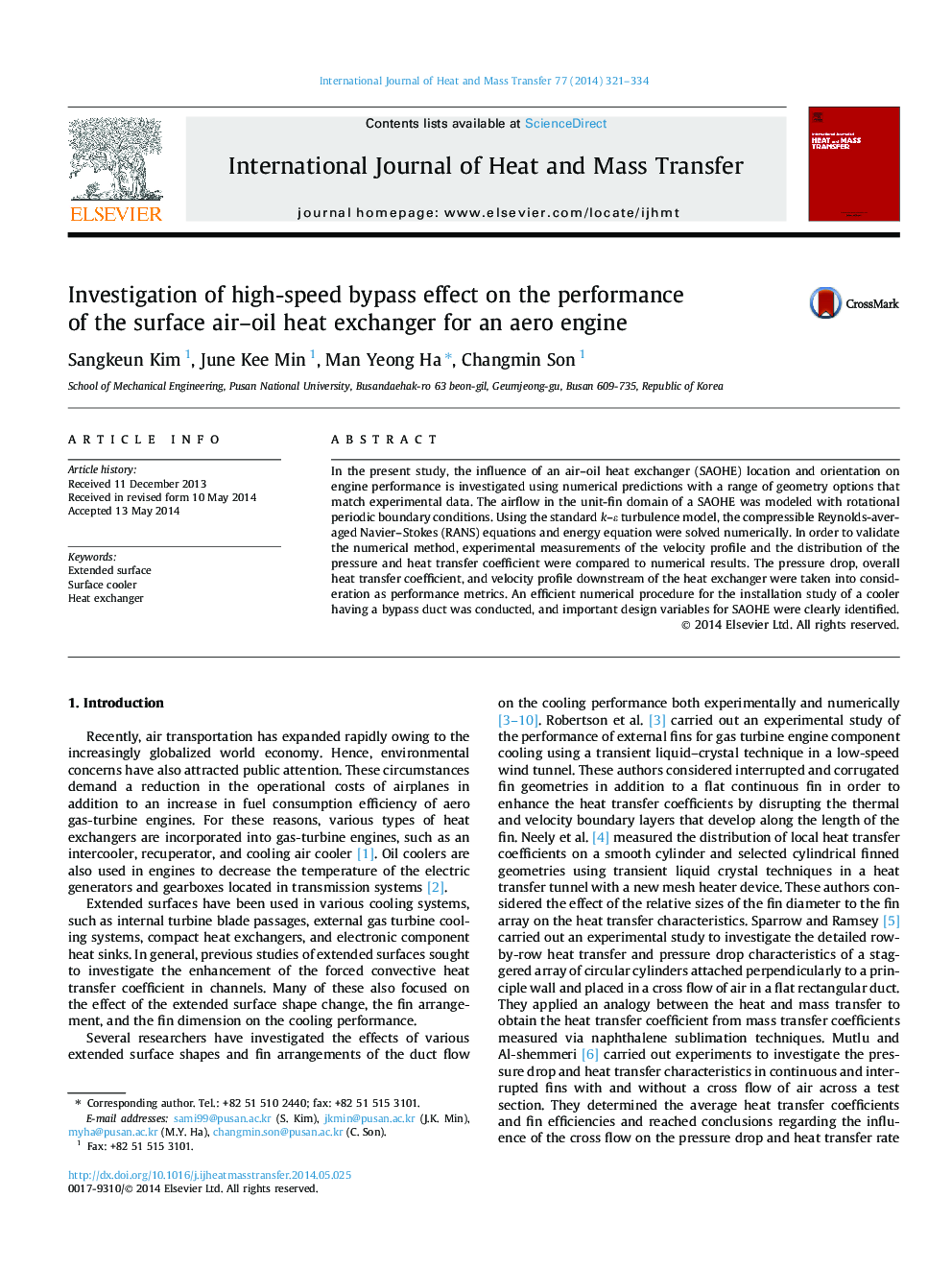 Investigation of high-speed bypass effect on the performance of the surface air-oil heat exchanger for an aero engine