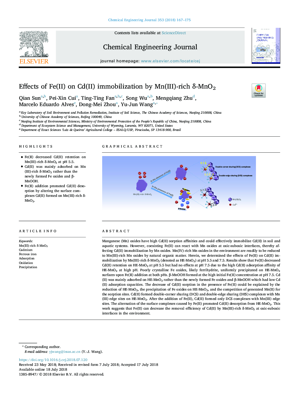 Effects of Fe(II) on Cd(II) immobilization by Mn(III)-rich Î´-MnO2