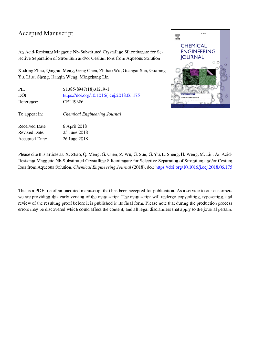 یک سیلیکاتیتانات کریستالی مغناطیسی مقاوم در برابر اسید برای جداسازی انتخابی از یونهای استرانتیوم و / یا سزیم از محلول آبی 