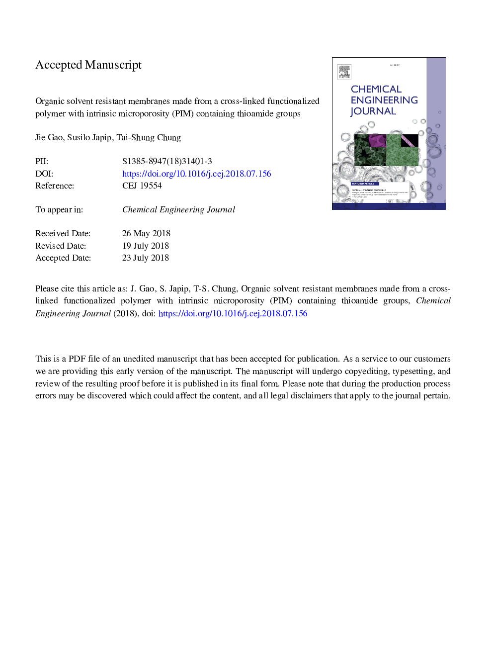 Organic solvent resistant membranes made from a cross-linked functionalized polymer with intrinsic microporosity (PIM) containing thioamide groups