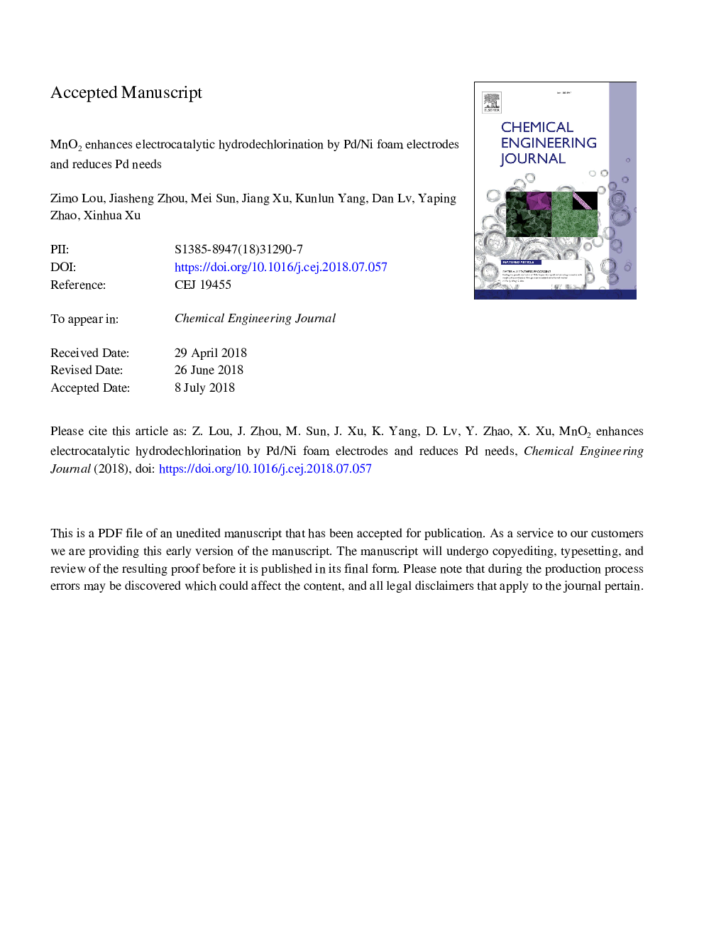 MnO2 enhances electrocatalytic hydrodechlorination by Pd/Ni foam electrodes and reduces Pd needs