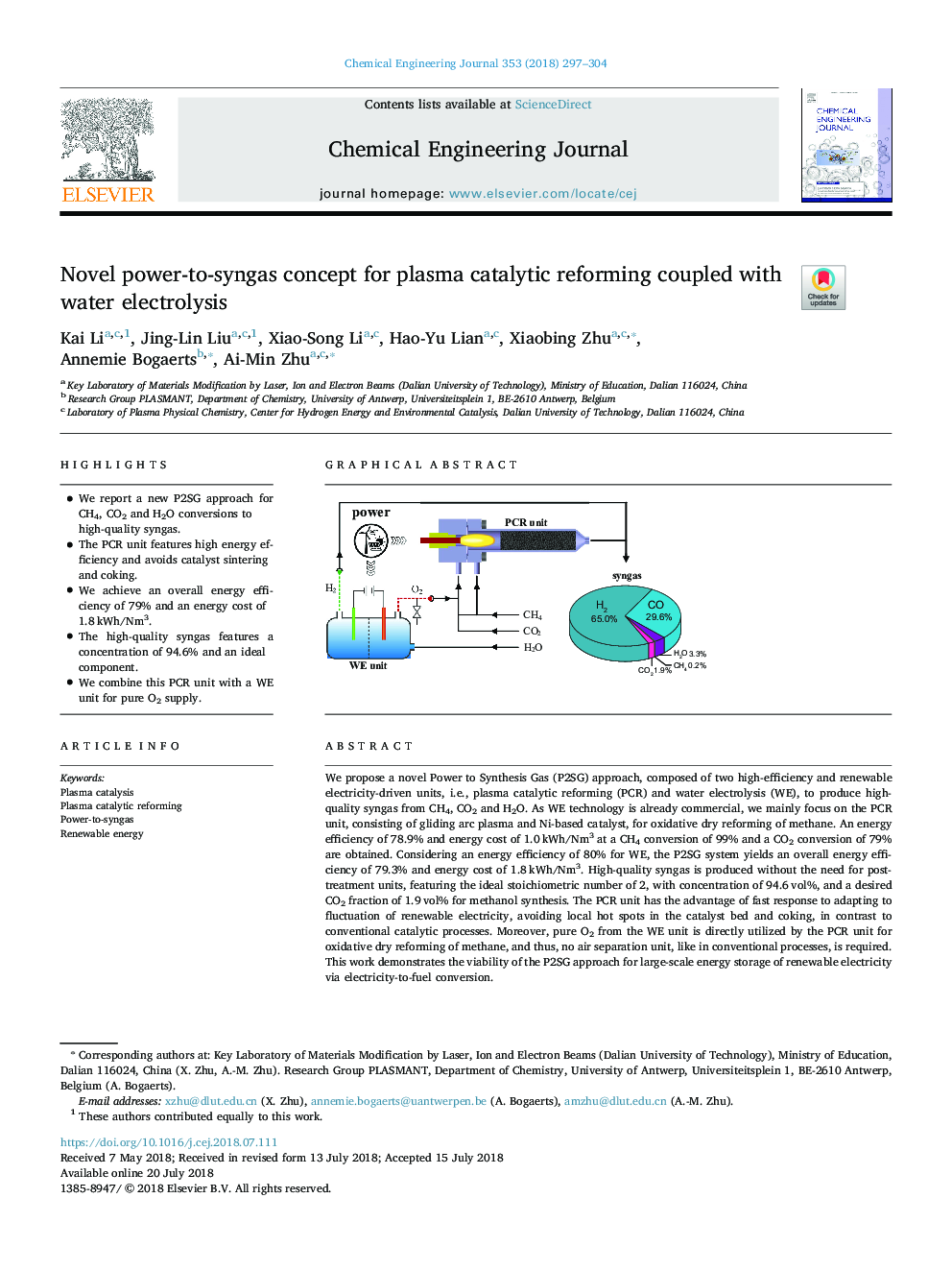 Novel power-to-syngas concept for plasma catalytic reforming coupled with water electrolysis