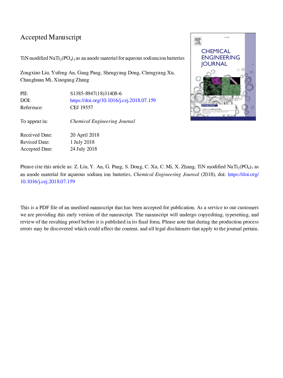 TiN modified NaTi2(PO4)3 as an anode material for aqueous sodium ion batteries