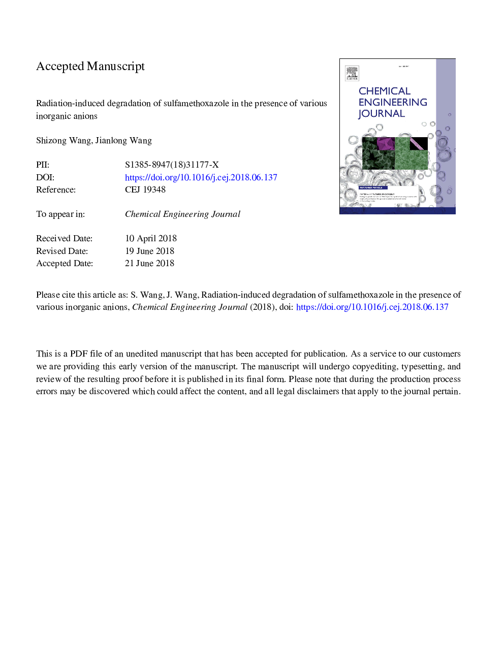 Radiation-induced degradation of sulfamethoxazole in the presence of various inorganic anions