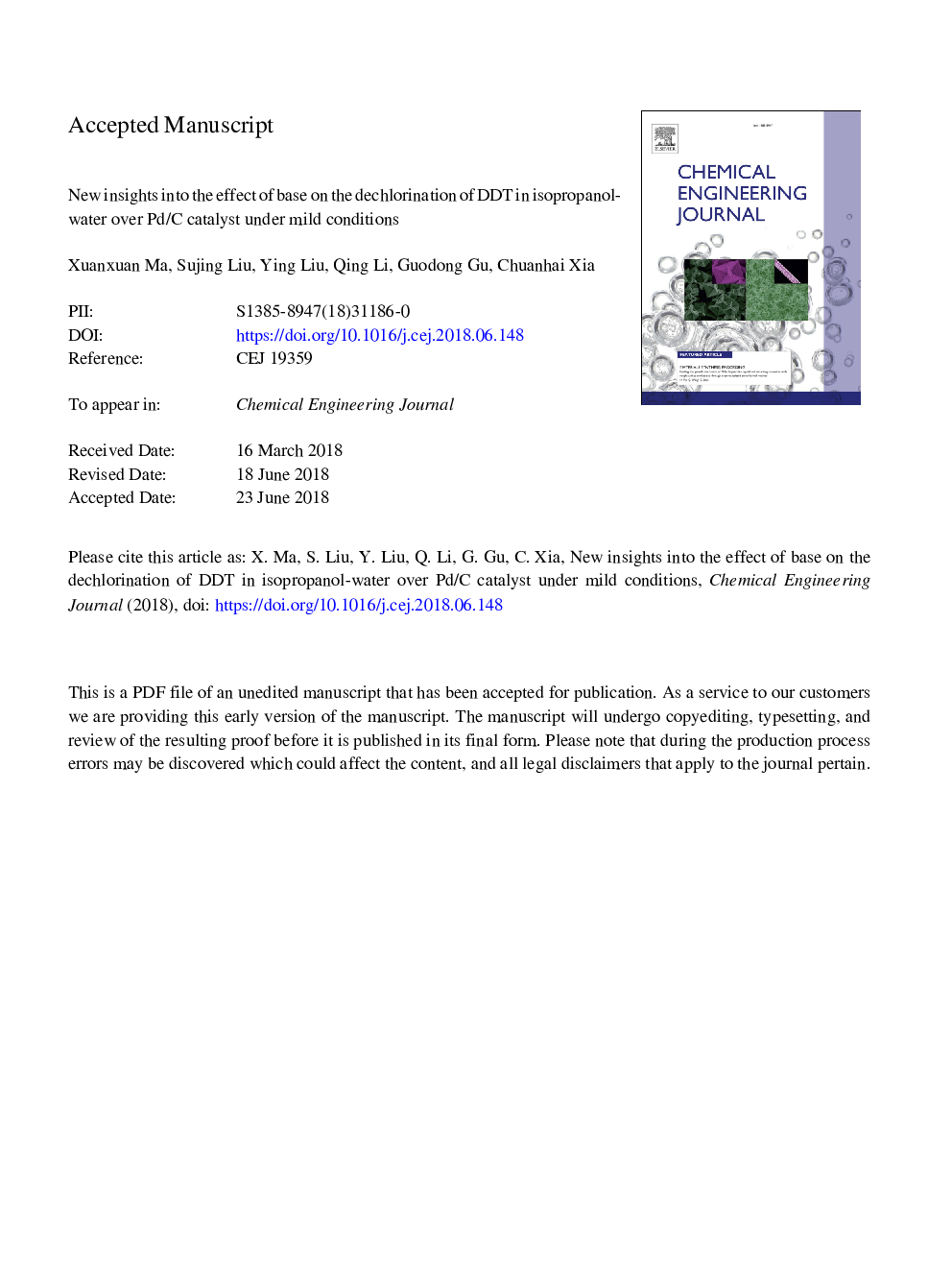 New insights into the effect of base on the dechlorination of DDT in isopropanol-water over Pd/C catalyst under mild conditions