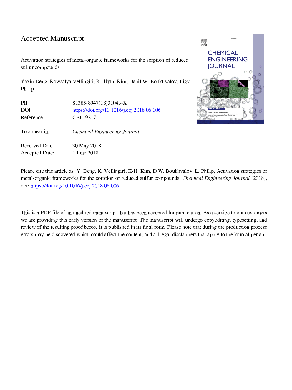 Activation strategies of metal-organic frameworks for the sorption of reduced sulfur compounds