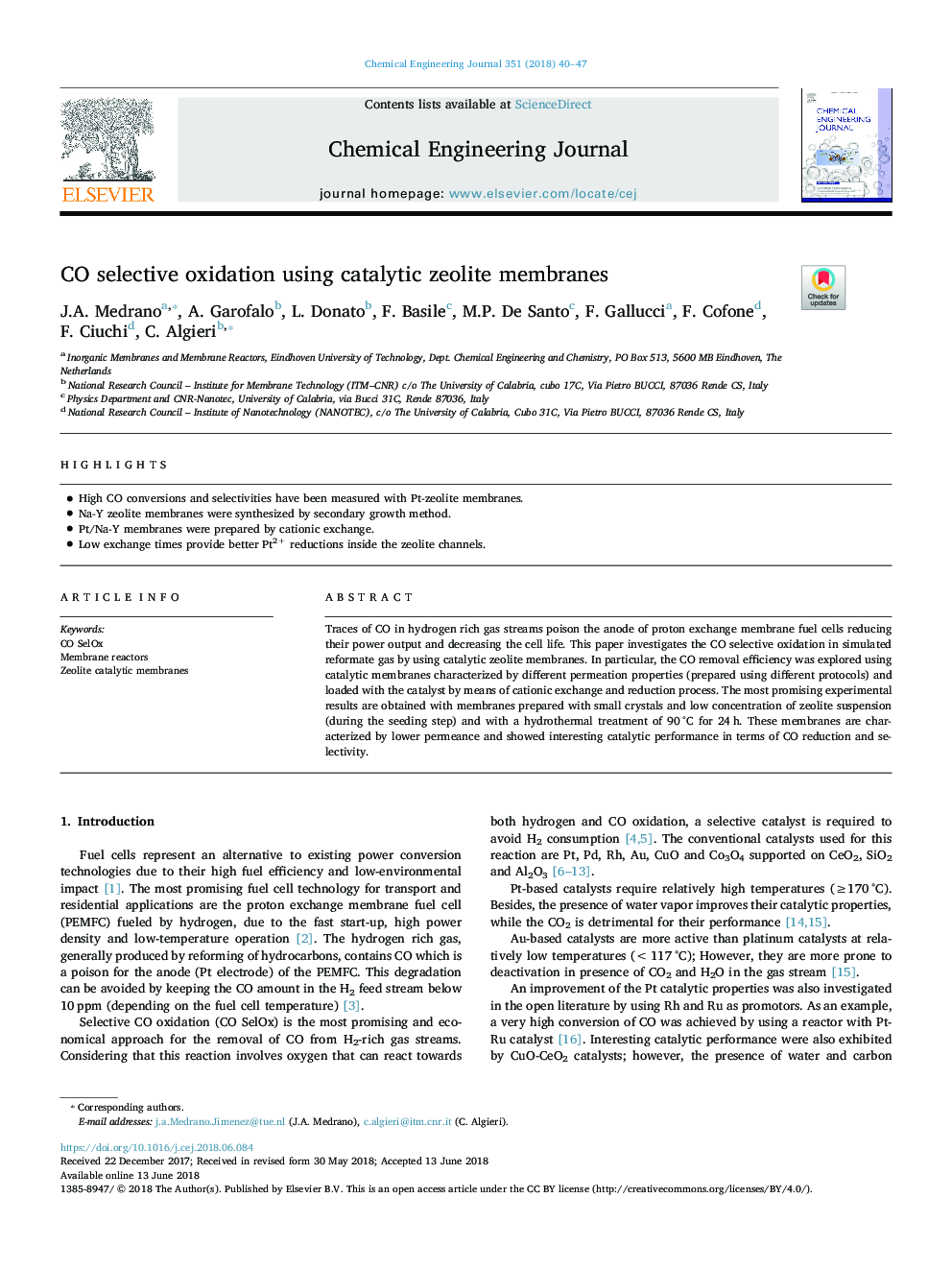 CO selective oxidation using catalytic zeolite membranes