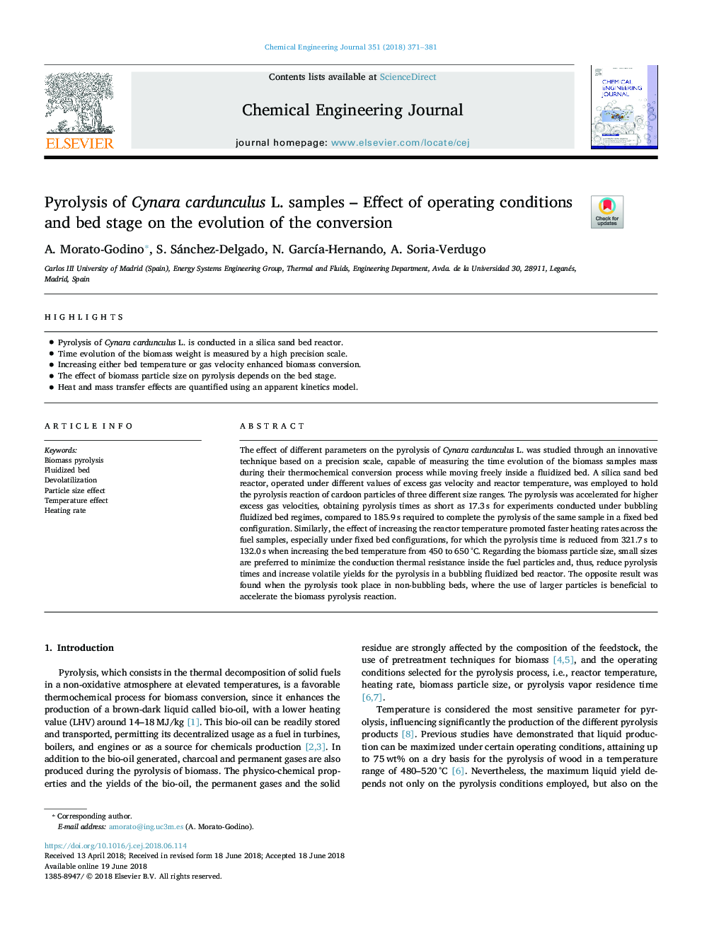 Pyrolysis of Cynara cardunculus L. samples - Effect of operating conditions and bed stage on the evolution of the conversion
