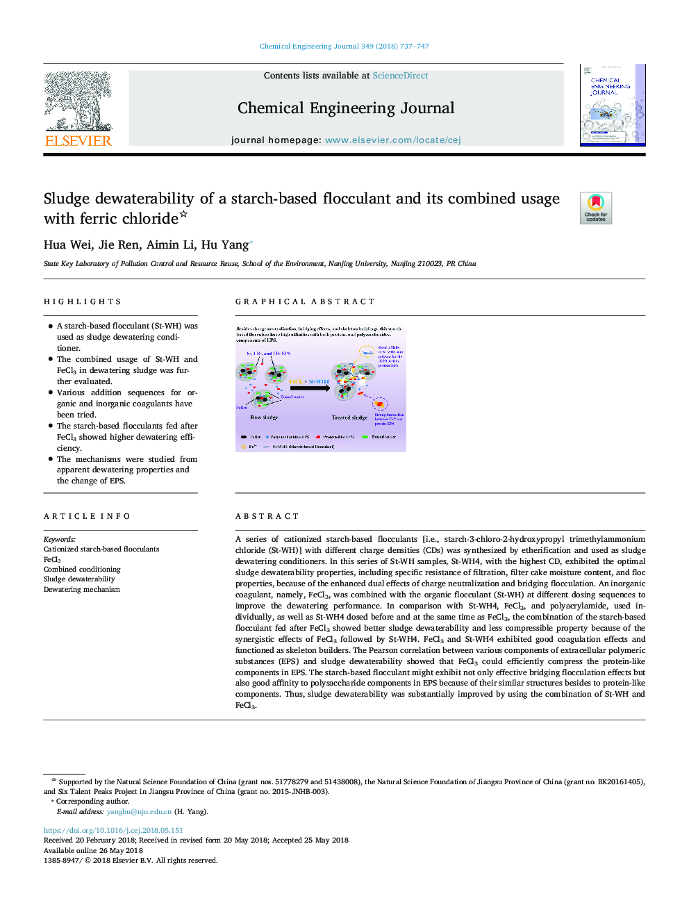 عکس صفحه اول مقاله: Sludge dewaterability of a starch-based flocculant and its combined usage with ferric chloride Sludge dewaterability of a starch-based flocculant and its combined usage with ferric chloride