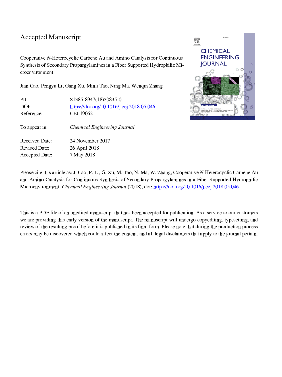 Cooperative N-heterocyclic carbene Au and amino catalysis for continuous synthesis of secondary propargylamines in a fiber supported hydrophilic microenvironment