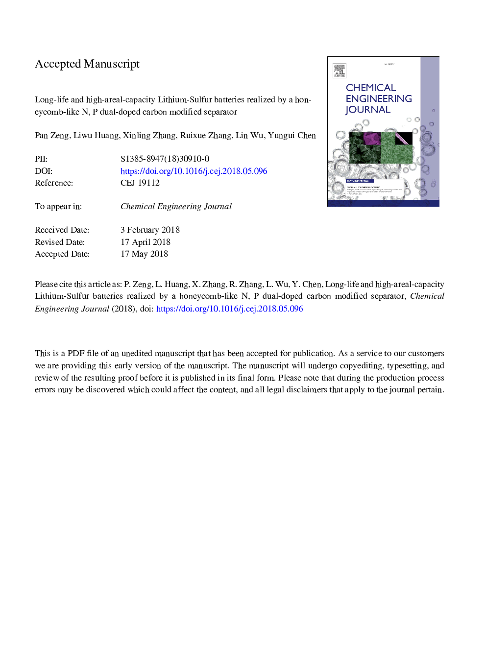 Long-life and high-areal-capacity lithium-sulfur batteries realized by a honeycomb-like N, P dual-doped carbon modified separator