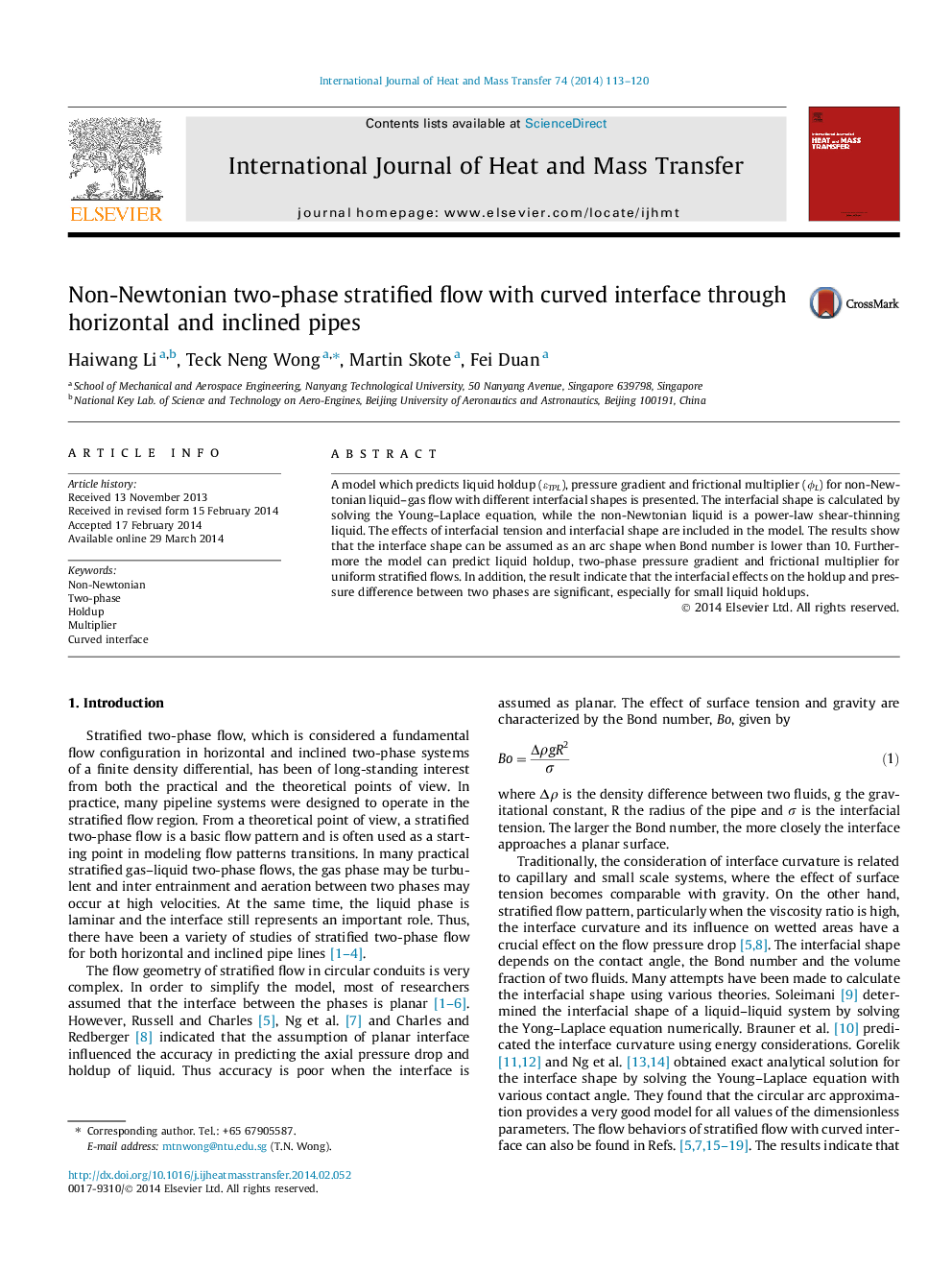 Non-Newtonian two-phase stratified flow with curved interface through horizontal and inclined pipes