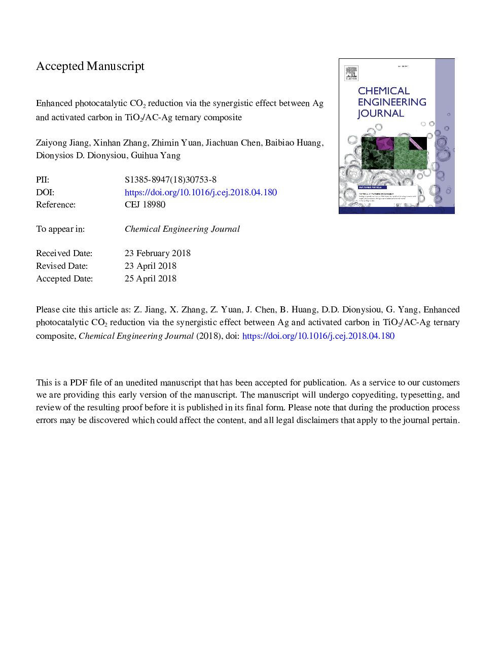 Enhanced photocatalytic CO2 reduction via the synergistic effect between Ag and activated carbon in TiO2/AC-Ag ternary composite